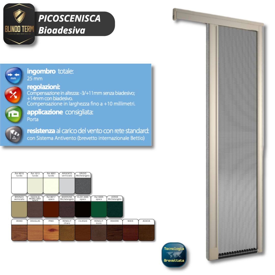 Zanzariera Picoscenica bioadesiva per Porte