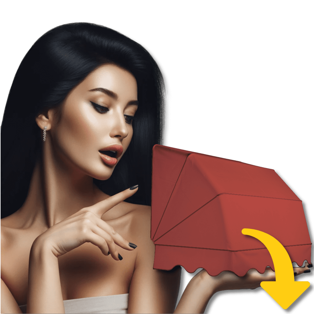 Tenda da sole con una donna elegante che lo tiene in mano